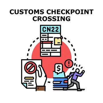 Customs checkpoint crossing process and border control Stock Illustration