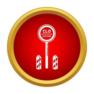 Customs control checkpoint sign icon with border barrier Stock Illustration