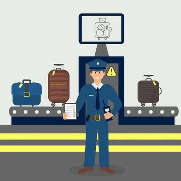 Customs control officer checking luggage x-rays. Stock Illustration