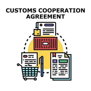 Customs cooperation agreement facilitating global trade processes Stock Illustration