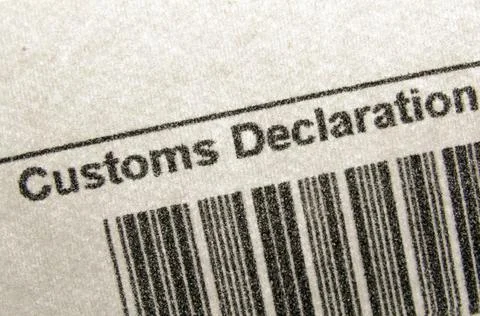Customs declaration fragment of customs declaration document with bar-code... Photos
