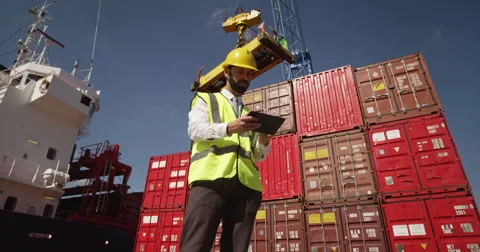 A customs inspector standing and reviewi... | Stock Video | Pond5