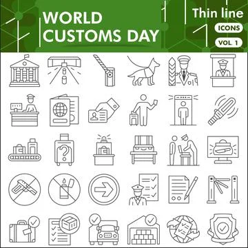 Customs line icon set, security check symbols collection or sketches. Border Stock Illustration