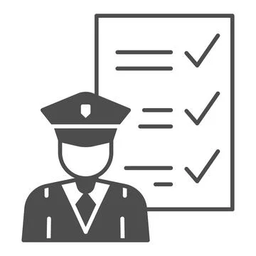 Customs officer and declaration solid icon, security check concept, goods to Illustrazione stock