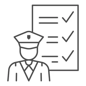 Customs officer and declaration thin line icon, security check concept, goods to Stock Illustration