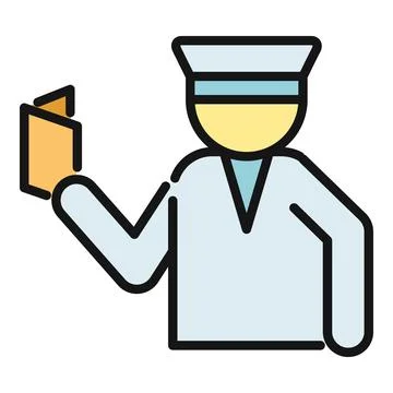 Customs officer checking passport at border control icon Ilustración de archivo