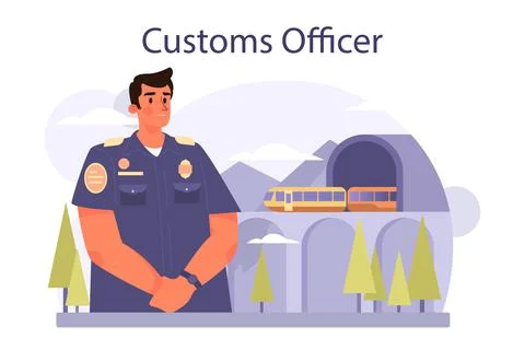 Customs officer concept. Passport control at the airport. Metal detector Stock Illustration