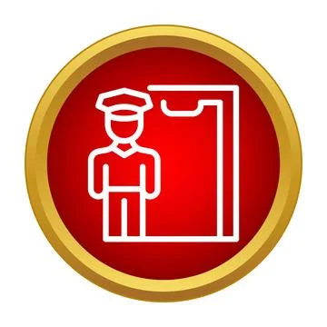 Customs officer icon standing at a border control checkpoint Stock Illustration