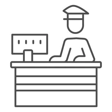 Customs officer at reception thin line icon, security check concept, border Stock Illustration