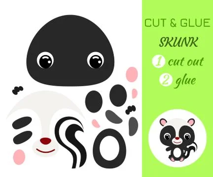Cut and glue baby sitting skunk. Educational paper game Stock Illustration