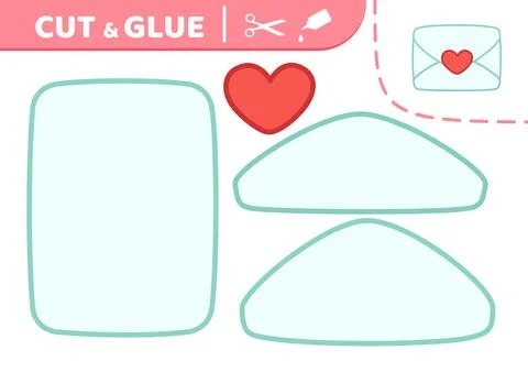 Cut and glue. Blue envelope with heart. Applique. Romance letter. Paper game Stock Illustration