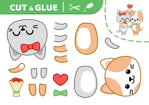 Cut and glue cats in love. Applique. Paper game. Vector Stock Illustration