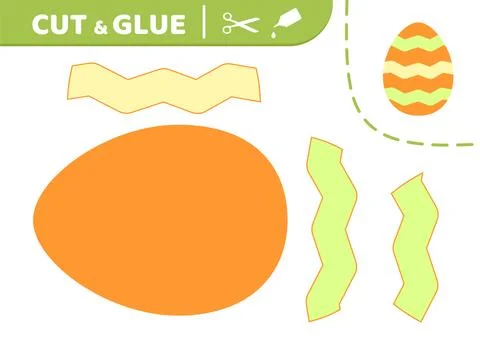 Cut and glue. Orange egg with zig zag lines. Applique. Paper game. Vector Stock Illustration