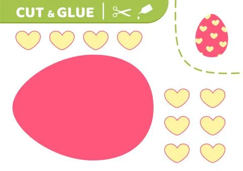 Cut and glue. Pink Easter egg with yellow heart. Applique. Paper game. Vector Illustrazione stock