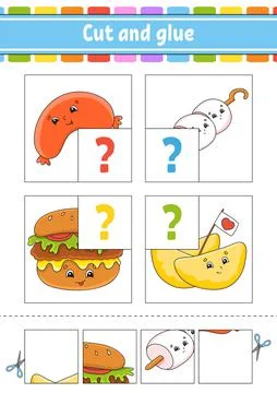 Cut and glue. Set flash cards. Color puzzle. Education developing worksheet.  Illustrazione stock
