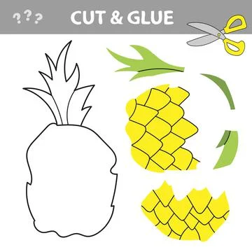 Cut and glue - Simple game for kids. Use scissors and glue and restore Pineapple 스톡 일러스트