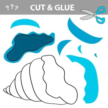 Cut and glue - Simple game for kids with blue seashell Stock Illustration