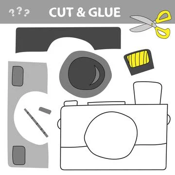 Cut and glue - Simple game for kids. Camera front view. Education paper game Stock Illustration