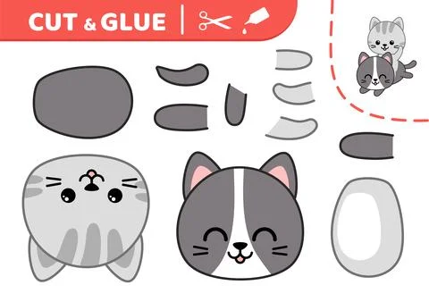 Cut and glue two kittens. Applique. Paper game. Vector Stock Illustration