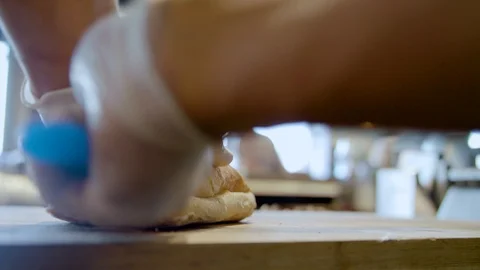 Cut and open bread Stock Footage 92186750