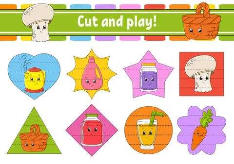 Cut and play. Educational activity worksheet for kids and toddlers. Game for  Stock Illustration