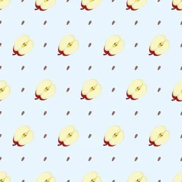 Cut Apple Seamless Pattern Vector Stock Illustration