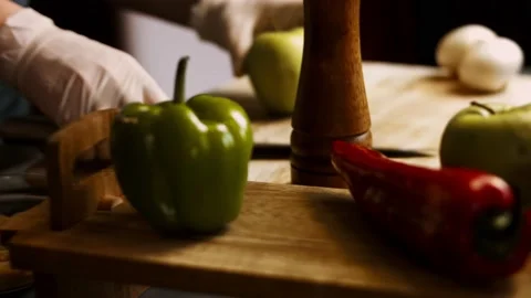 Cut the apple in two. 4k cinematography video recipe Stock Footage 156445507