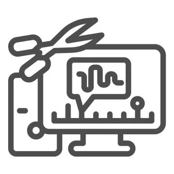 Cut audio in computer line icon, Sound design concept, Sound editor software Illustrazione stock