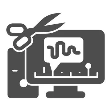 Cut audio in computer solid icon, Sound design concept, Sound editor software Stock Illustration