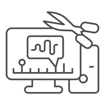 Cut audio in computer thin line icon, Sound design concept, Sound editor Stock Illustration