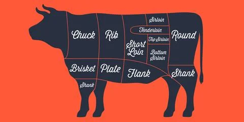 Cut of beef set. Poster Butcher diagram Stock Illustration