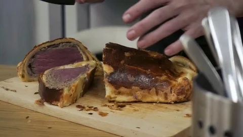 Cut beef wellington Stock Footage 79508094