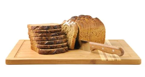 Cut bread and knife Stock Photos