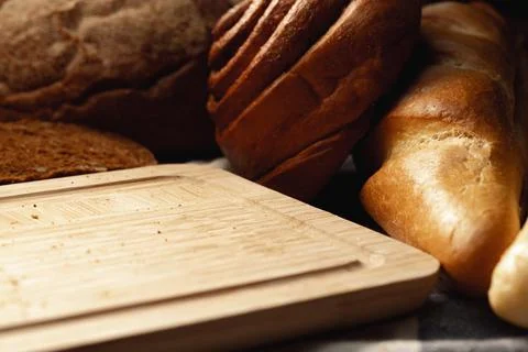 Cut bread assortment for a background, close up Stock Photos