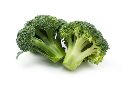 Cut broccoli placed on a white background Stock Photos