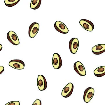 Cut brown avocado vector seamless pattern Stock Illustration
