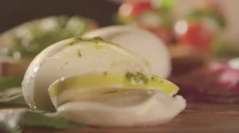 Cut buffalo mozzarella Stock Footage 58586739