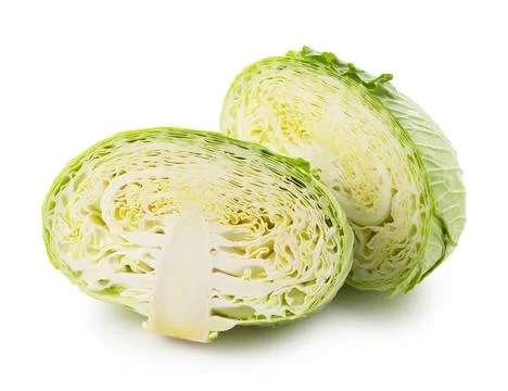 Cut cabbage placed on a white background Stock Photos