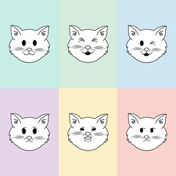 Cut Cat Emoticon Icon Set 스톡 일러스트