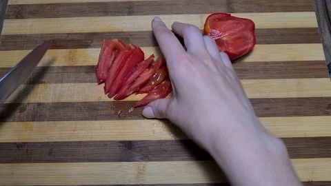 Cut Cherry Tomatoes With A Knife.  Stock Footage 157396793