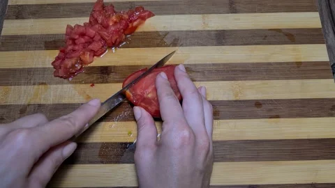 Cut Cherry Tomatoes With A Knife.  Stock Footage 157396807