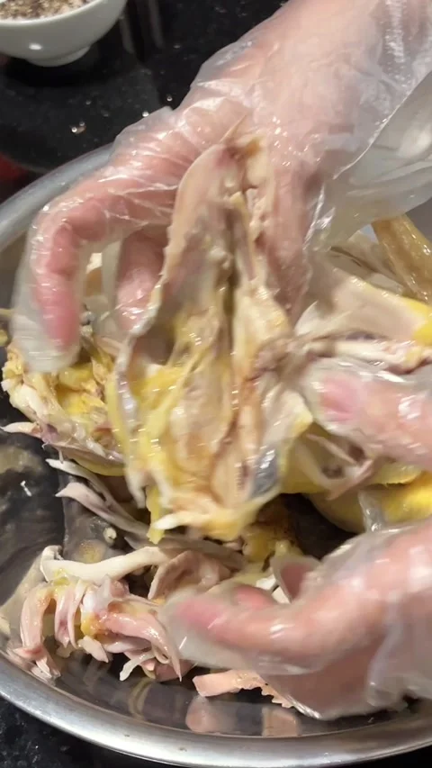 Cut up a chicken Roast a chicken on a baking tray Stock Footage 295488991
