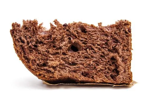 Cut chocolate panettone isolated on white background Stock Photos