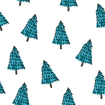 Cut Christmas vector seamless pattern with blue trees. Xmas simple texture Illustrazione stock