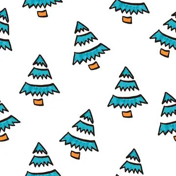Cut Christmas vector seamless pattern with blue trees. Xmas simple texture Stock Illustration