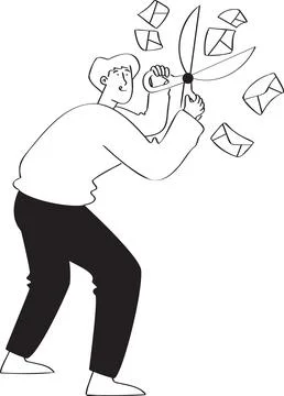 Cut a Collection of Flying Email with Scissors Illustration - Filtering &amp; Illustrazione stock