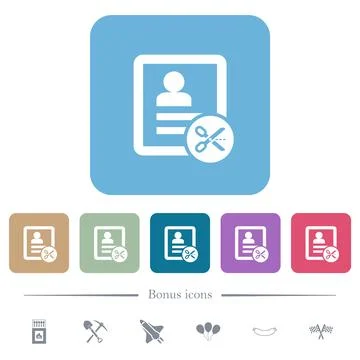 Cut contact data flat icons on color rounded square backgrounds Illustrazione stock