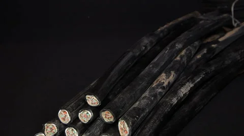 The cut copper cable with aluminum cladding Stock Footage 65388979