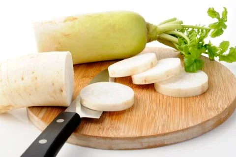 Cut daikon radish Stock Photos
