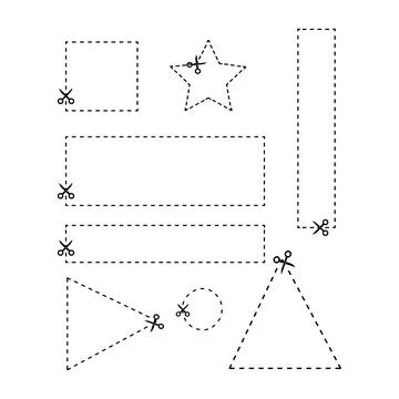 Cut different shape coupon with scissors. Cut along dotted line. Vector ill.. Stock Illustration